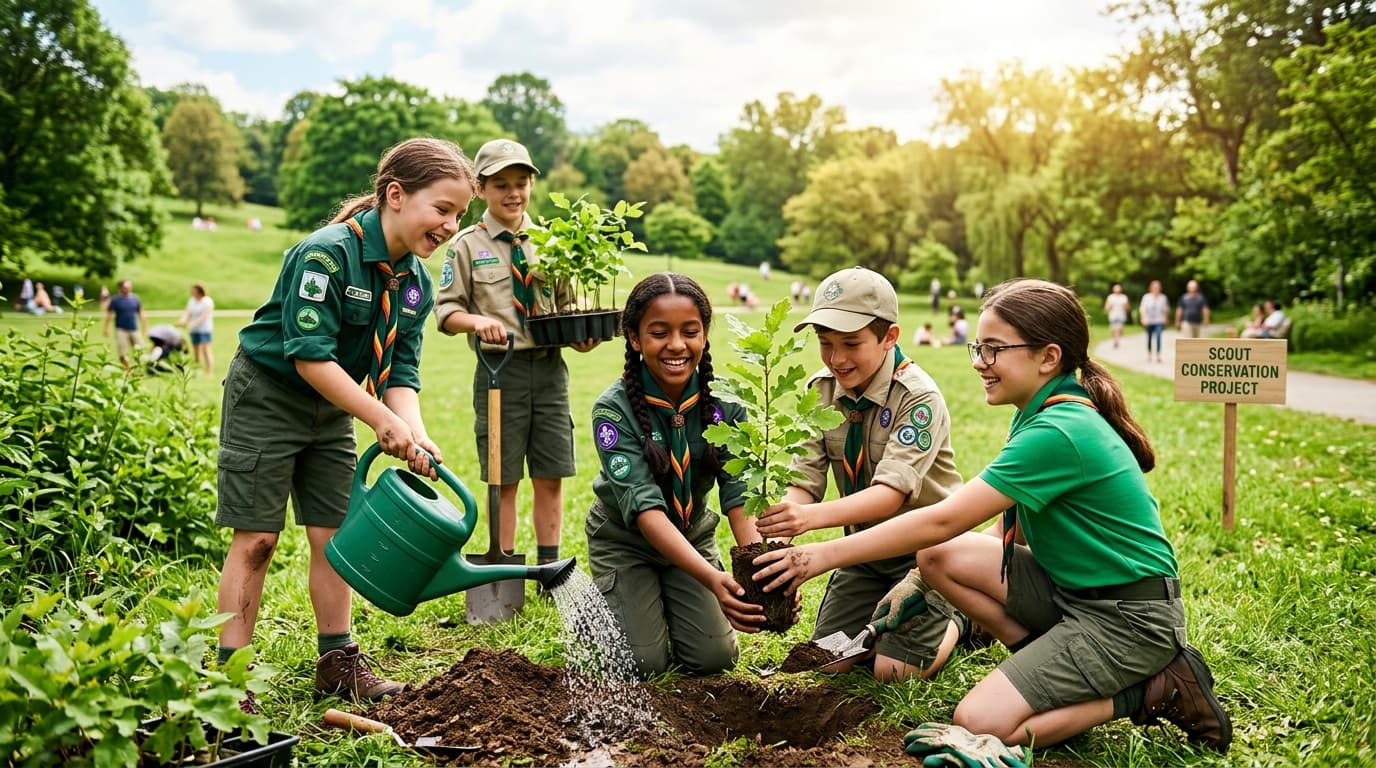 Scouts engaged in community relief and environmental planting